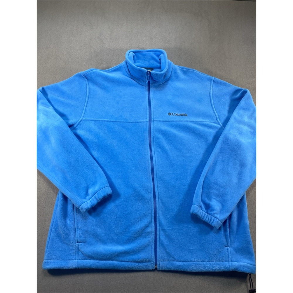 Columbia Full Zip Up Fleece Jacket Blue Cinch Waist‎ Standing Collar Size XL